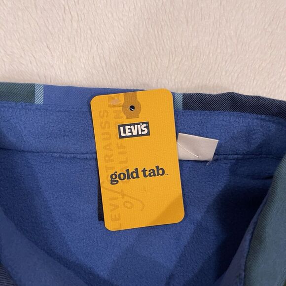 Levi’s Men Blue & Green Colorblock Flannel Shacket Size L NWT $148 Gold Tab - Picture 8 of 9